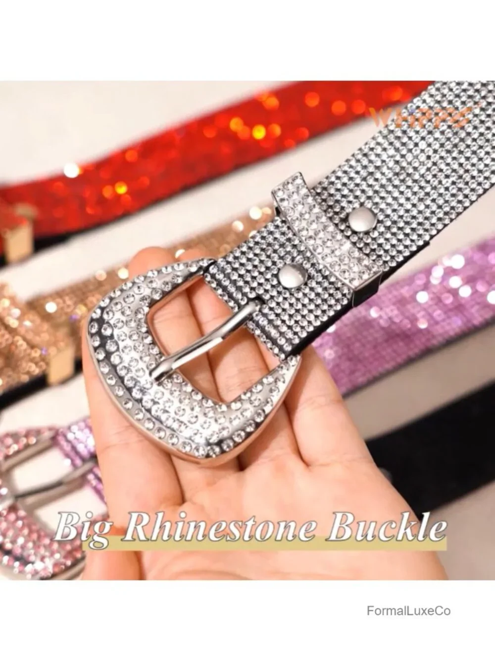 Rhinestone Cowgirl Studded Belt for Jeans - Shiny Disco Waist - Leather &
